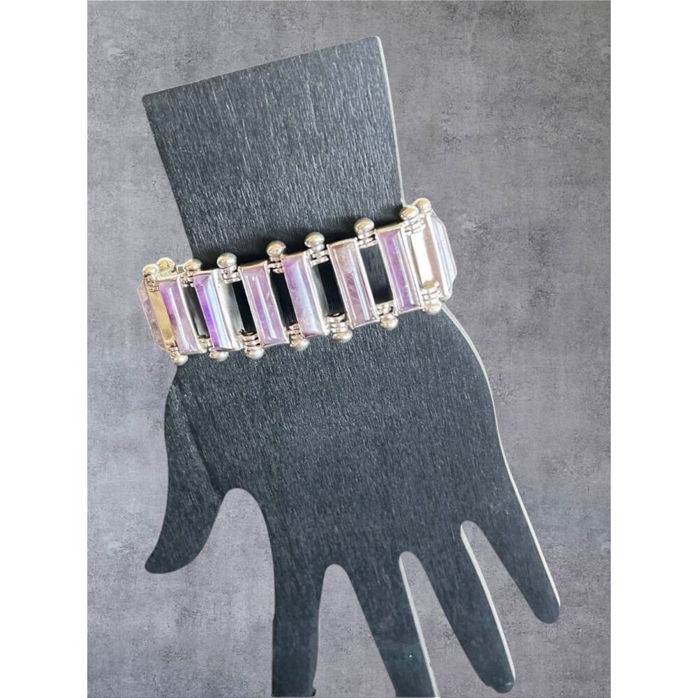 Taxco Mexico 970 Silver Amethyst Bracelet 91g Vtg Modernist Signed HEAVY Pineda - Picture 4 of 8